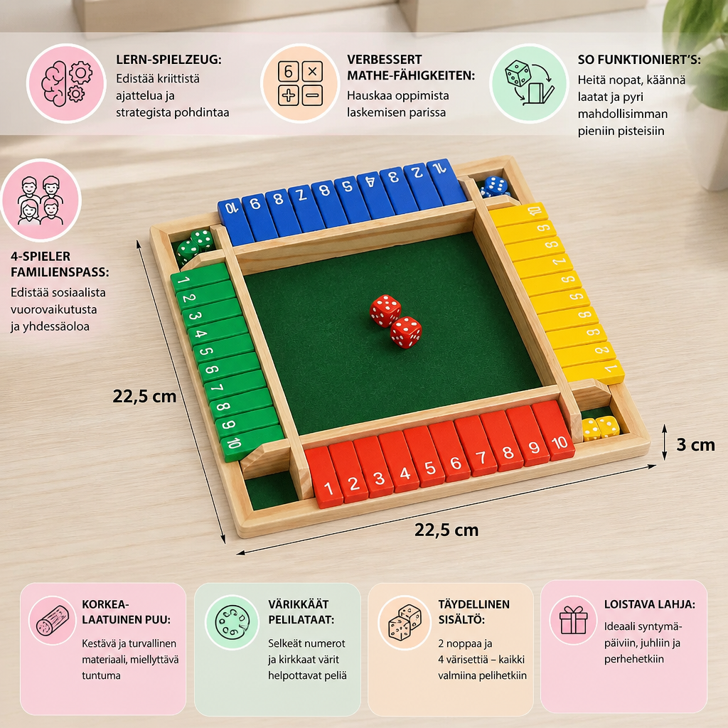 Shut the Box -perhepeli – neljän pelaajan setti