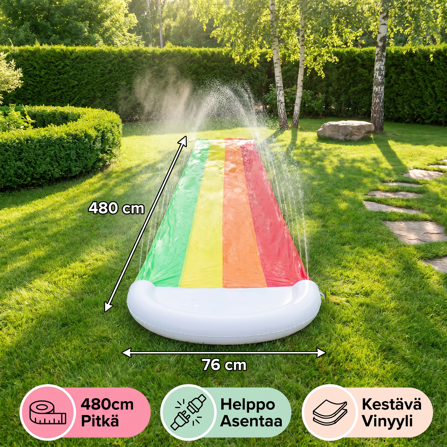 Regenbogen-vesiliukumäki – Ilmapuhallettava ulkoiluliukumäki lapsille ja perheelle