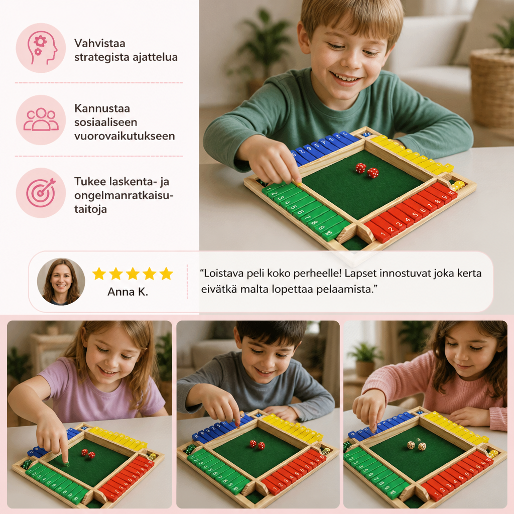 Shut the Box -perhepeli – neljän pelaajan setti