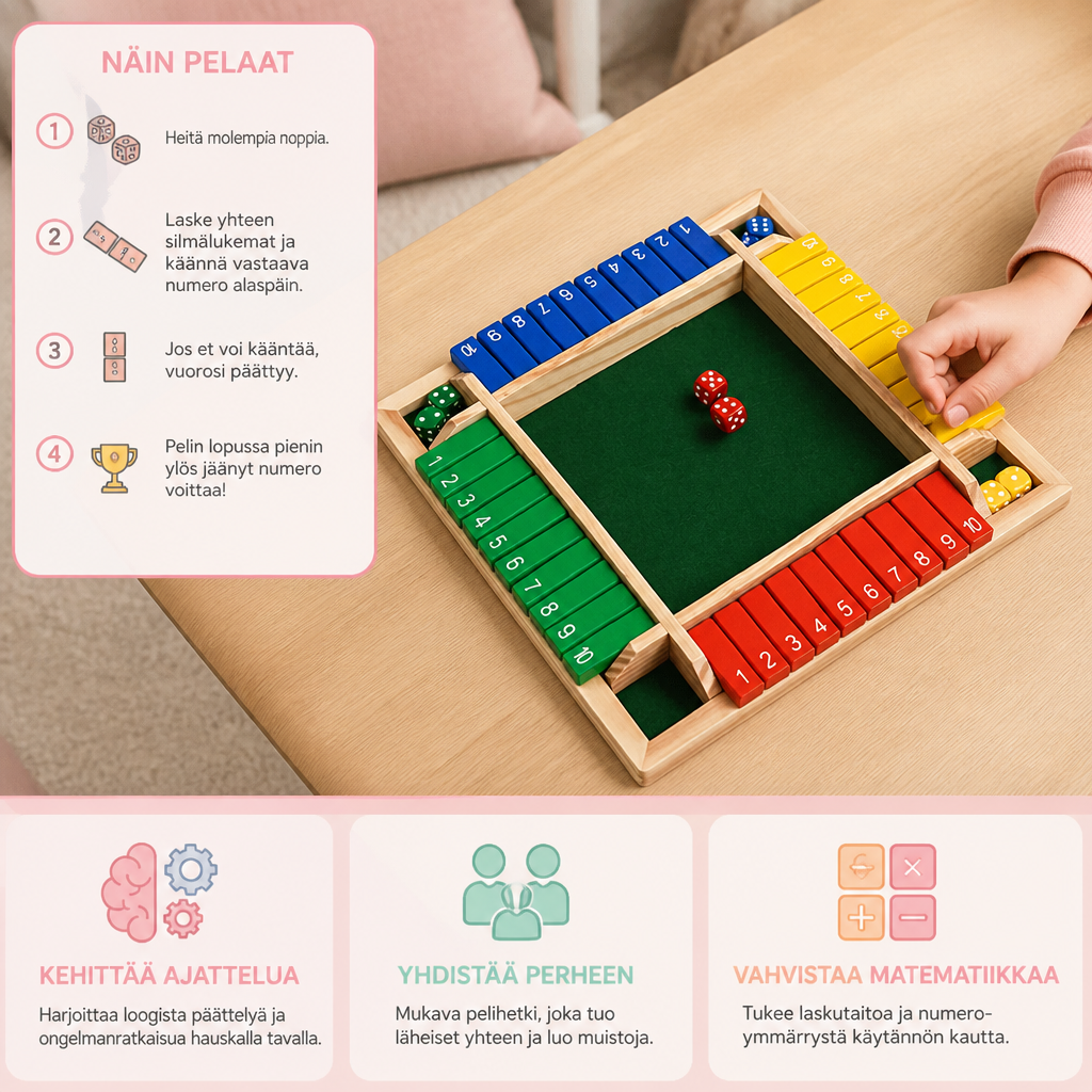Shut the Box -perhepeli – neljän pelaajan setti
