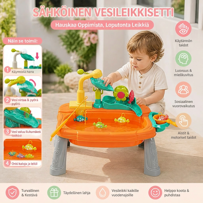 Ergonomisesti korotettu lasten leikkikeittiö sähköisellä vesitoiminnolla