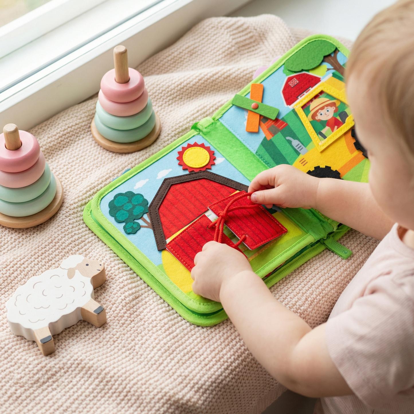 Farmioppimiskirja pikkulapsille | Pehmeä huovutettu tehtäväkirja eläimistä ja hienomotoriikasta oppimiseen