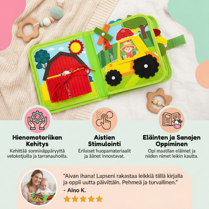 Farmioppimiskirja pikkulapsille | Pehmeä huovutettu tehtäväkirja eläimistä ja hienomotoriikasta oppimiseen