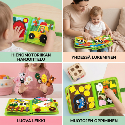 Farmioppimiskirja pikkulapsille | Pehmeä huovutettu tehtäväkirja eläimistä ja hienomotoriikasta oppimiseen