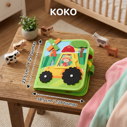 Farmioppimiskirja pikkulapsille | Pehmeä huovutettu tehtäväkirja eläimistä ja hienomotoriikasta oppimiseen