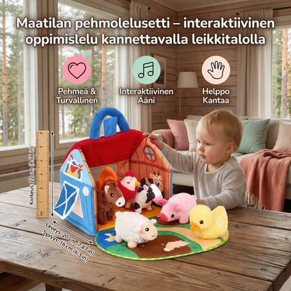 Maatilan pehmolelusetti – interaktiivinen oppimislelu kannettavalla leikkitalolla