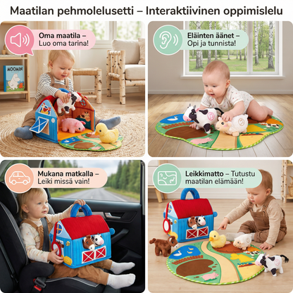 Maatilan pehmolelusetti – interaktiivinen oppimislelu kannettavalla leikkitalolla