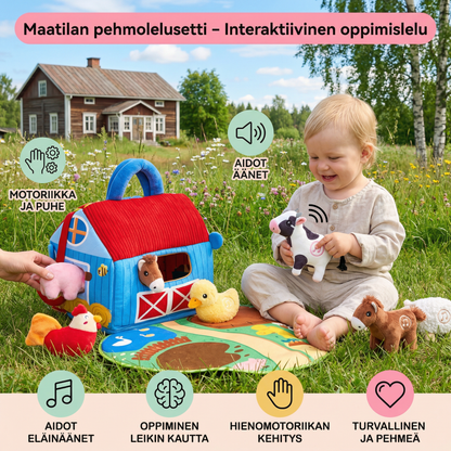 Maatilan pehmolelusetti – interaktiivinen oppimislelu kannettavalla leikkitalolla
