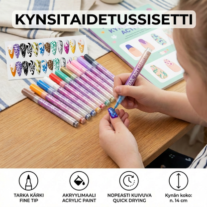 Kynsitaidetussisetti tarkalla kärjellä – akryylimaalikynät hienoihin kynsikuvioihin