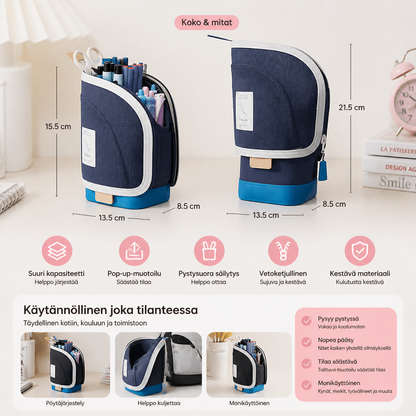 2-in-1 pop-up -penaali kynätelineellä – tilaa säästävä pöytäjärjestäjä
