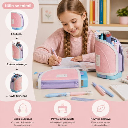 2-in-1 pop-up -penaali kynätelineellä – tilaa säästävä pöytäjärjestäjä