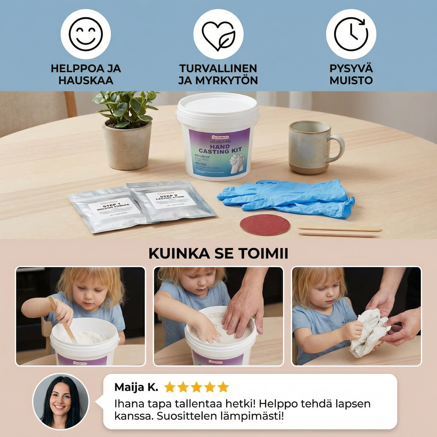 Kädenjälkisarja perheille ja pareille – 3D kipsinen muistoesinesetti