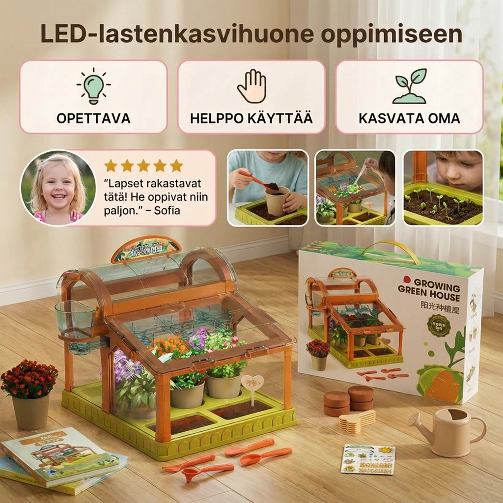 LED-lastenkasvihuone akryylistä – sisätilojen kasvatussetti oppimiseen ja kasvien kasvatukseen