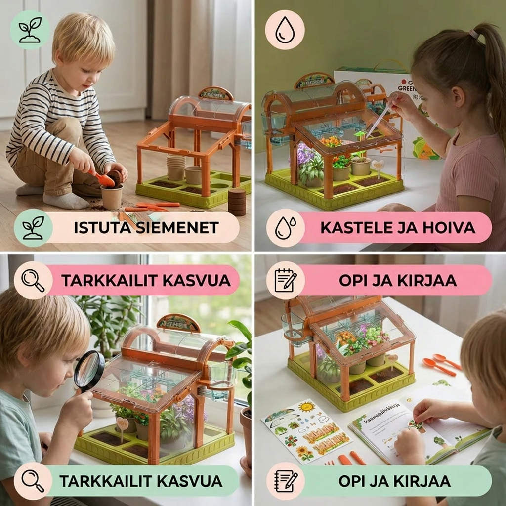 LED-lastenkasvihuone akryylistä – sisätilojen kasvatussetti oppimiseen ja kasvien kasvatukseen