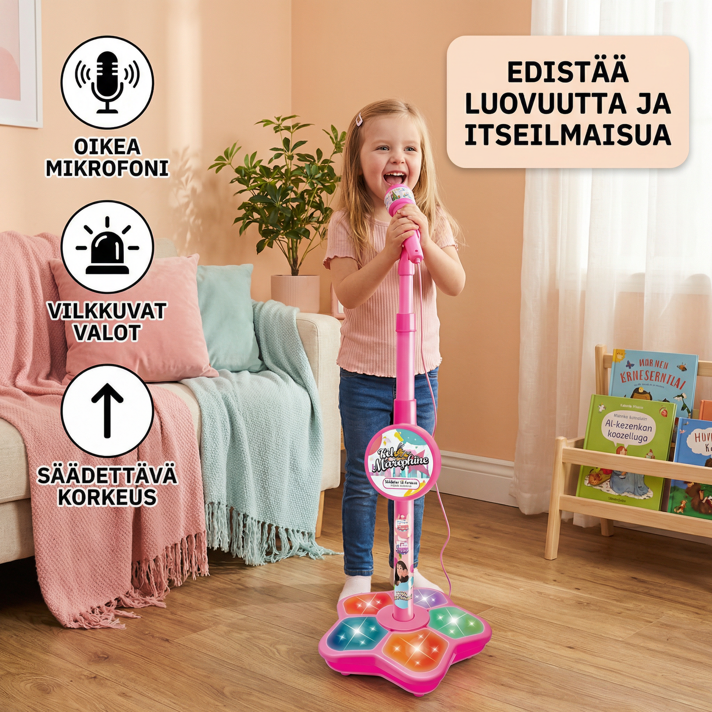 Lasten karaokesetti mikrofonilla ja telineellä – Musiikillinen oppimislelu