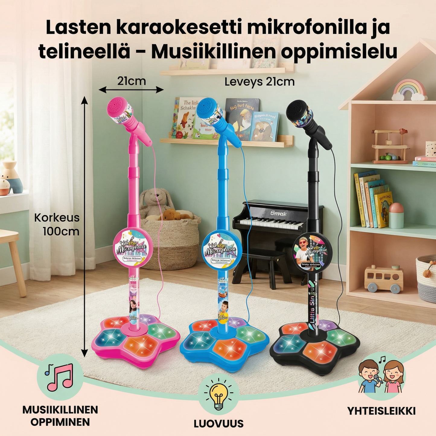 Lasten karaokesetti mikrofonilla ja telineellä – Musiikillinen oppimislelu