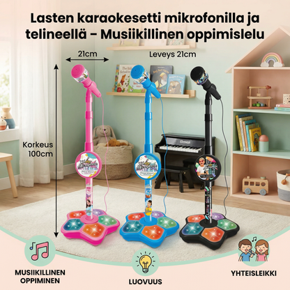 Lasten karaokesetti mikrofonilla ja telineellä – Musiikillinen oppimislelu