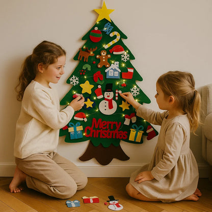 Huopa diy joulukuusi lapsille | Turvallinen seinäkoriste irrotettavilla koristeilla joulunviettoon ja leikkeihin