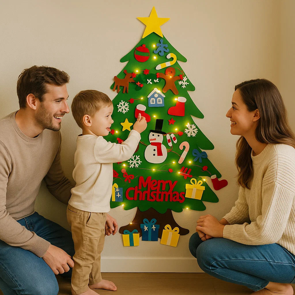 Huopa diy joulukuusi lapsille | Turvallinen seinäkoriste irrotettavilla koristeilla joulunviettoon ja leikkeihin