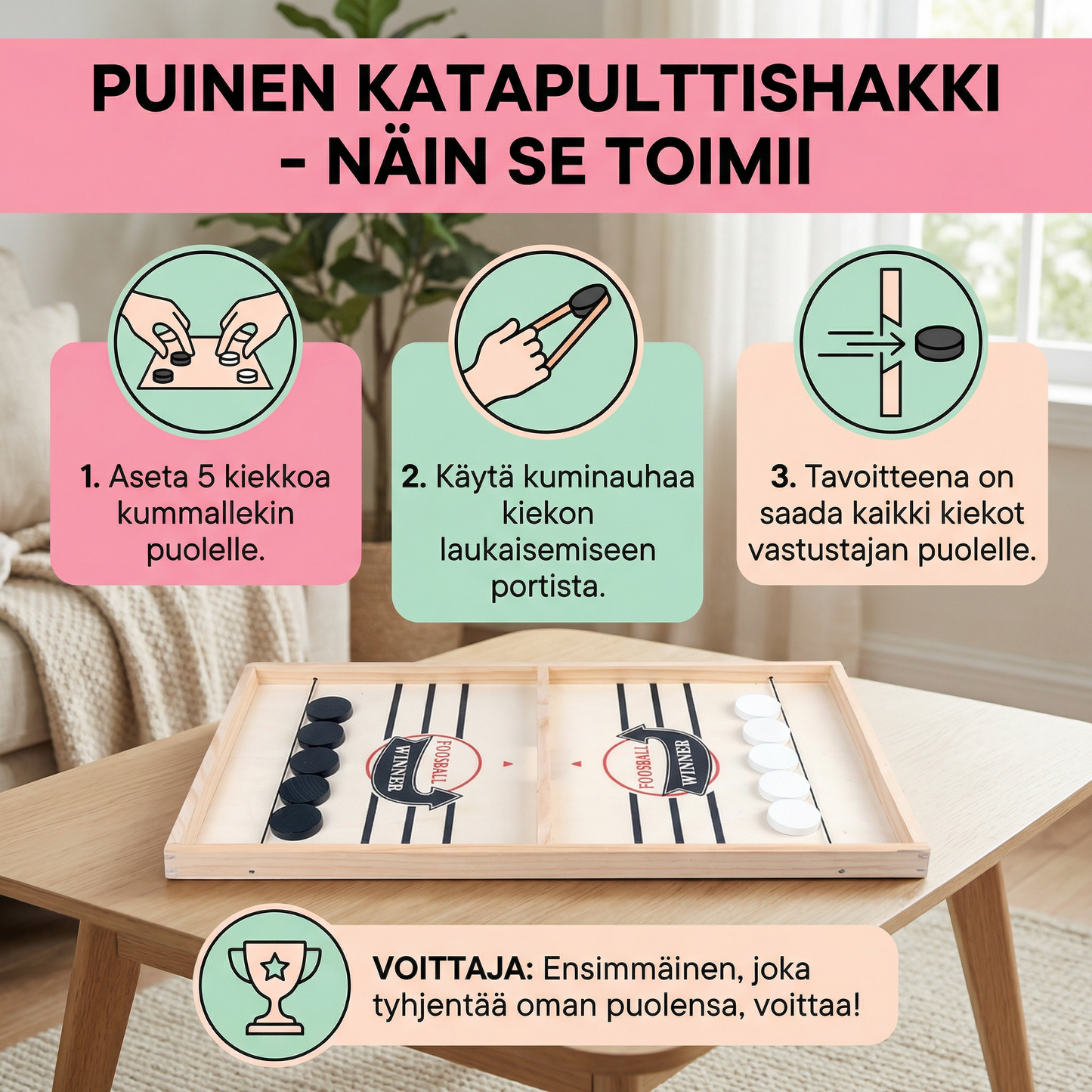 Puinen katapulttishakki-lautapeli