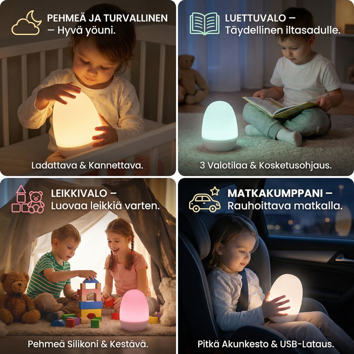 Munamallinen silikoninen LED-yövalo