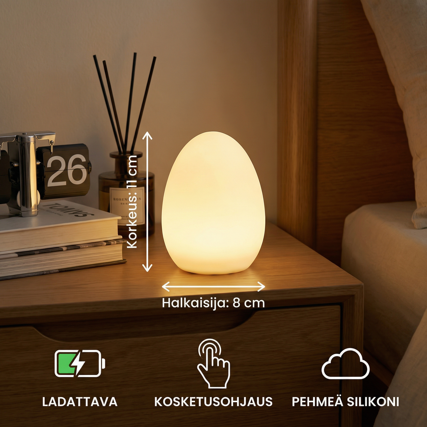 Munamallinen silikoninen LED-yövalo