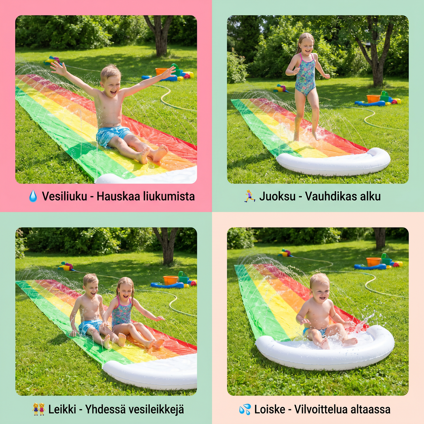 Regenbogen-vesiliukumäki – Ilmapuhallettava ulkoiluliukumäki lapsille ja perheelle