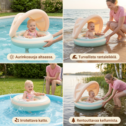 Nautittava Retro Raidallinen Vauvauimarenkaalla Irrotettavalla Aurinkosuojalla – Turvallinen Istuimen Tuki 6–36 Kuukautta