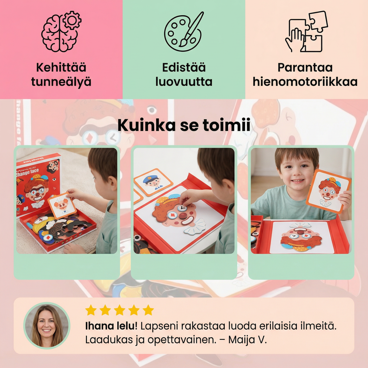 Pedagoginen ilmeiden tunnistamispalapeli lapsille