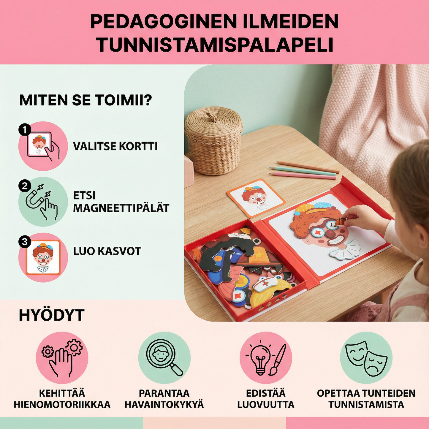 Pedagoginen ilmeiden tunnistamispalapeli lapsille