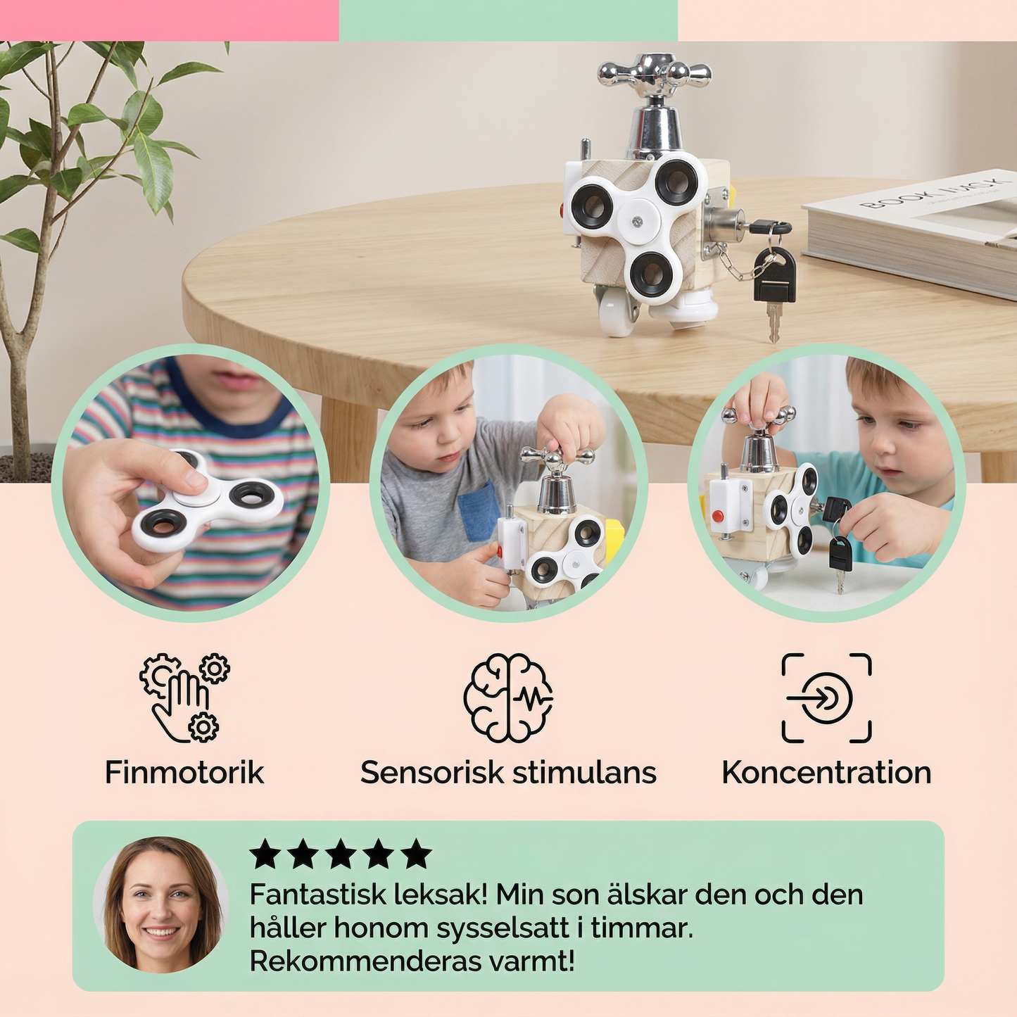 Kaksi palikkaa pikkulapsille | Oppimislelu hienomotoriikkaa ja varhaista aistien oppimista varten