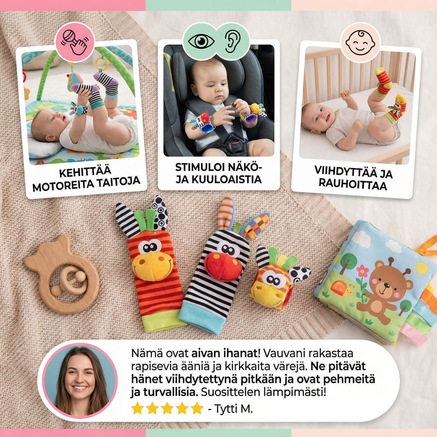 Sensoriset vauvan pehmolelusukat ja rannekkeet