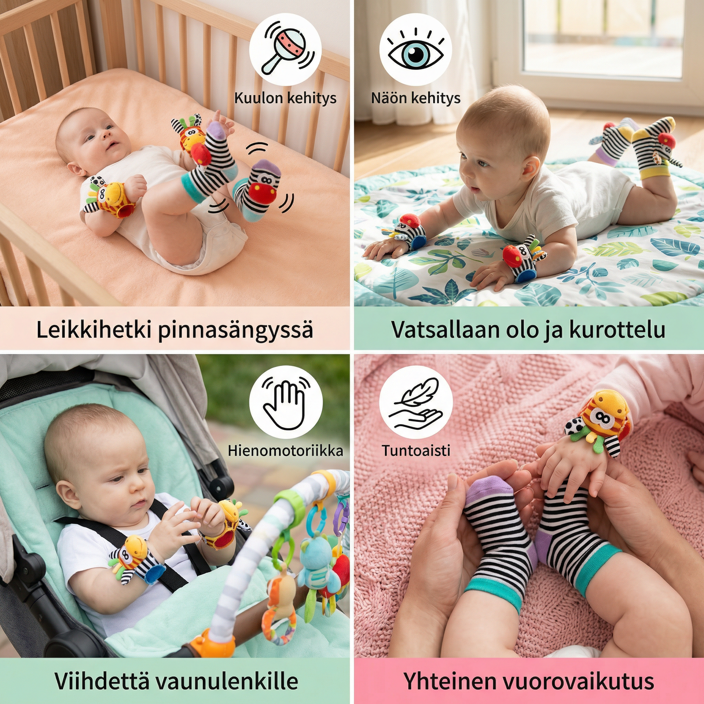 Sensoriset vauvan pehmolelusukat ja rannekkeet
