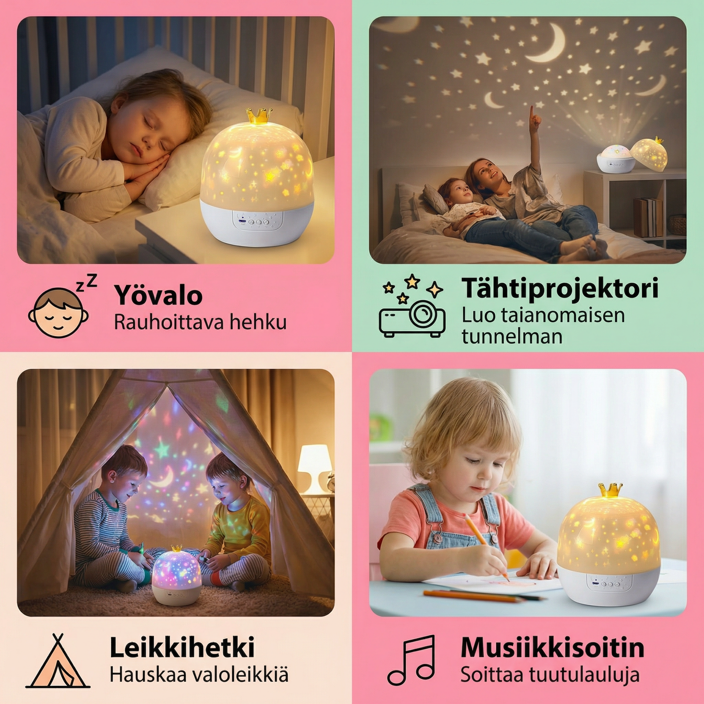 2-in-1 lasten yövalo ja projektori